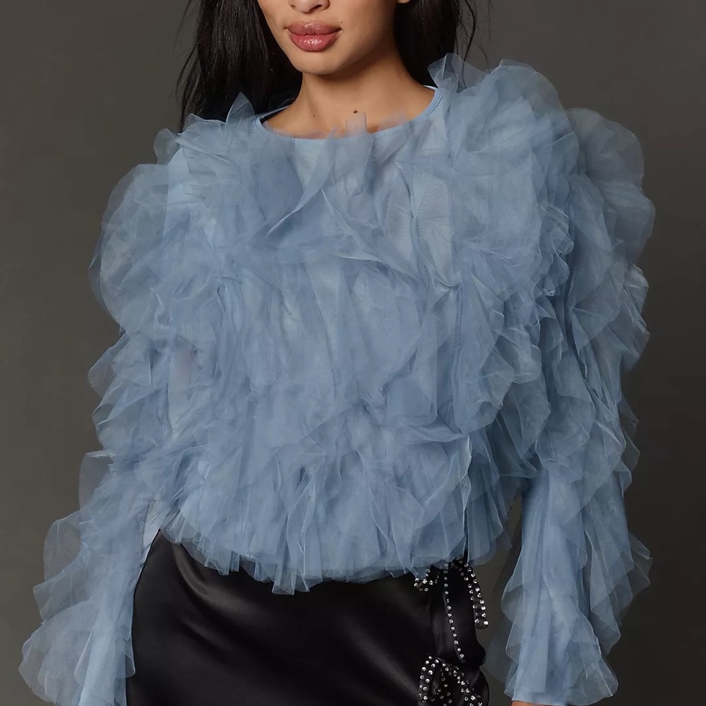 Anthropologie Blue Ruffled Blouse